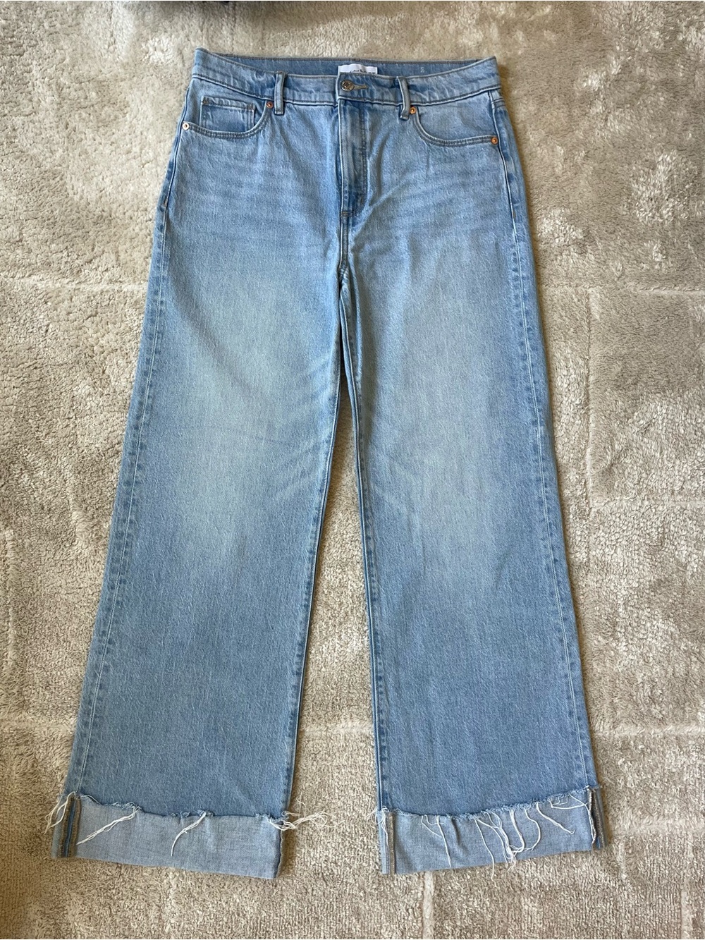LOFT Flip Cuff High Rise Wide Leg Jeans Light Wash Size 28